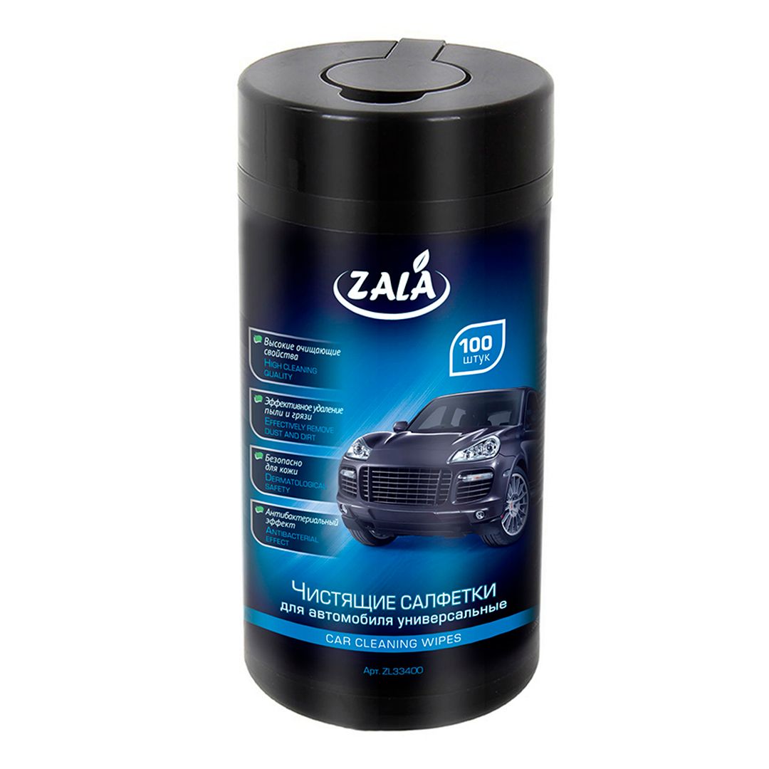 Салфетки чистящие для автомобиля Zala, универсальные, 100 шт/упак / Салфетки в тубе