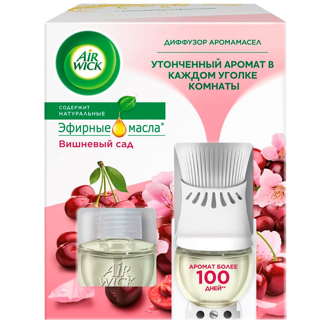 Комплект диффузор аромамасел Airwick Freshmatic "Вишневый сад", со сменным баллоном, 19 мл / Диспенсеры для освежителя воздуха