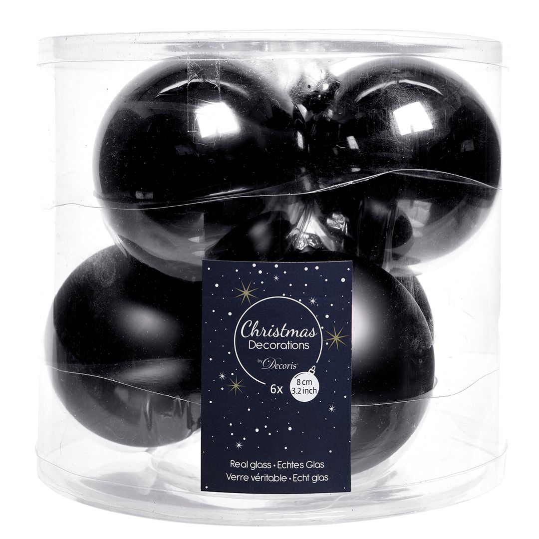 Набор стеклянных шаров, 80 мм, черный, 6 шт/упак. / Елочные украшения oe.kz Набор стеклянных шаров, 80 мм, черный, 6 шт/упак. / Елочные украшения