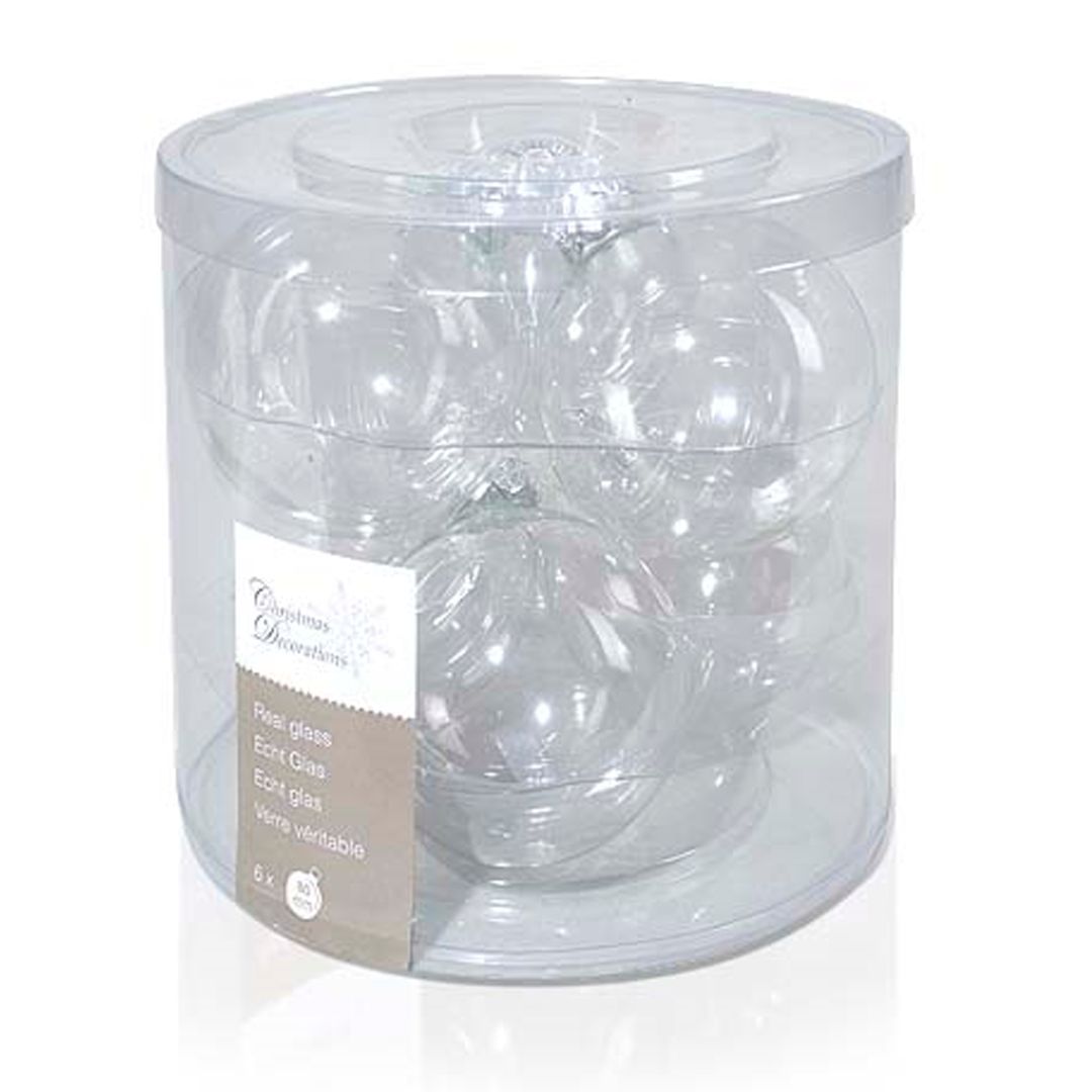Набор стеклянных шаров, 80 мм, прозрачный, 6 шт/упак. / Елочные украшения oe.kz Набор стеклянных шаров, 80 мм, прозрачный, 6 шт/упак. / Елочные украшения