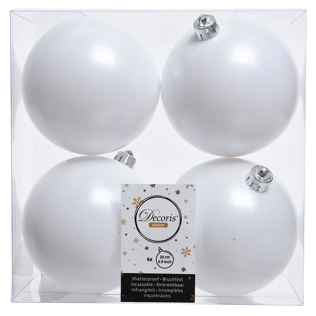Набор пластиковых шаров, 100 мм, белый, матовый, 4 шт/упак. / Елочные украшения