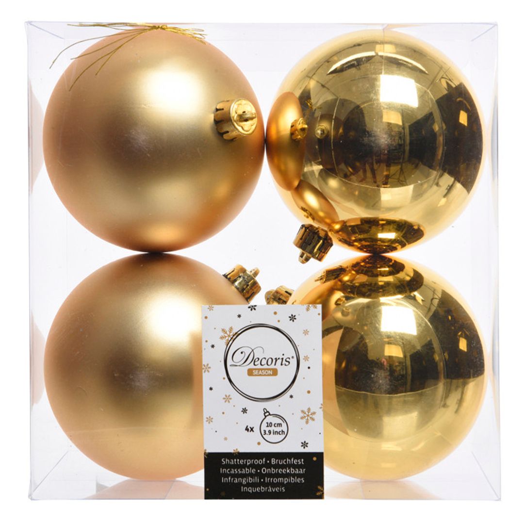 Набор пластиковых шаров, 100 мм, золотистый, глянцевый/матовый, 4 шт/упак. / Елочные украшения oe.kz Набор пластиковых шаров, 100 мм, золотистый, глянцевый/матовый, 4 шт/упак. / Елочные украшения