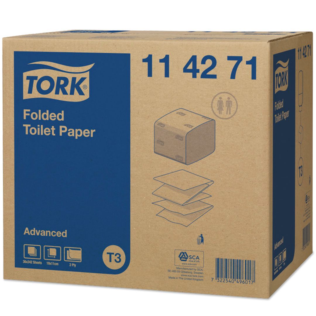 Туалетная бумага листовая Tork Advanced, 242 л., 2-х слойная, размер листа 11*19 см, белая