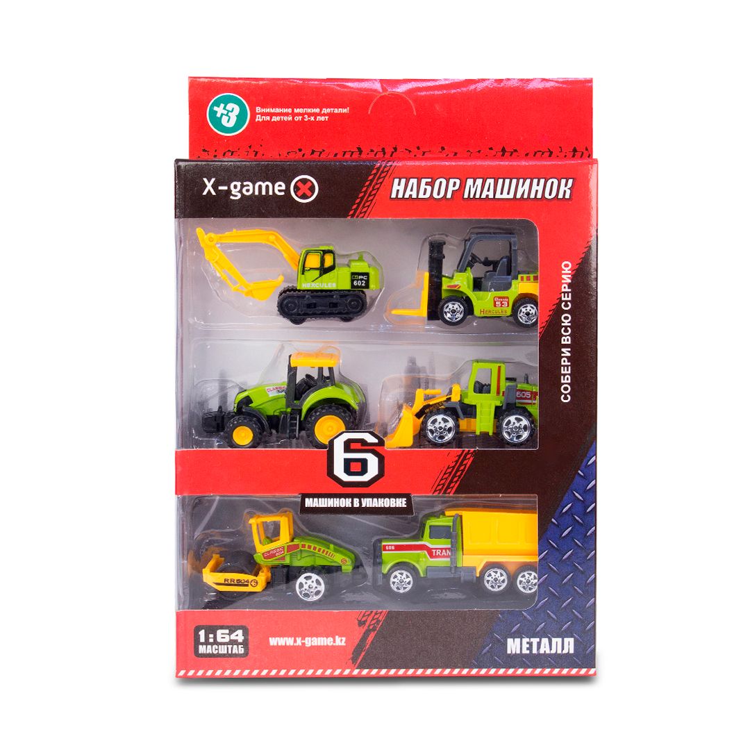 Набор металлических машинок X-Game "Строители", XGCM6A, 1:64, 6 шт в упаковке / Подарки и сувениры oe.kz Набор металлических машинок X-Game "Строители", XGCM6A, 1:64, 6 шт в упаковке / Подарки и сувениры