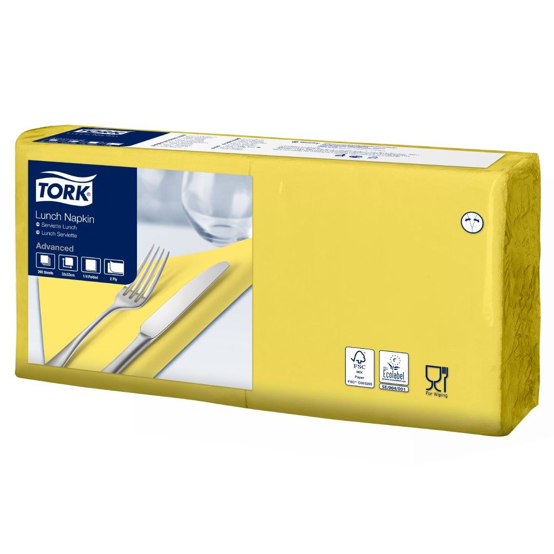Салфетки Tork "Advanced", 2-х слойные, 200 шт., размер листа 33*33 см, желтые / Салфетки бумажные №2