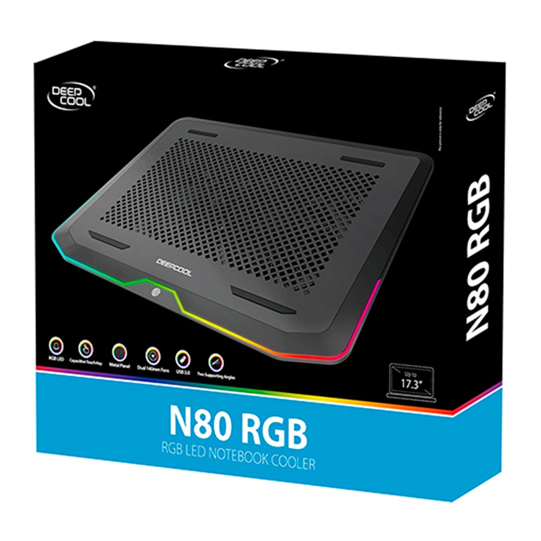 Подставка для ноутбука DeepCool "N80 RGB", 2 USB порта, 17", черная / Все для геймера №3