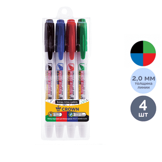 Ақ тақтаға арналған маркер жинағы Crown "Multi Board Slim", 2 мм ұшы оқ тәріздес, 4 түс / Тақтаға арналған маркерлер