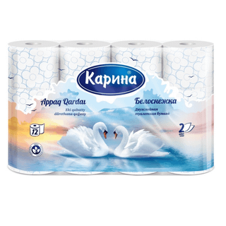 Туалетная бумага рулонная Карина "Белоснежка. Лебеди", 2-х слойная, 12 рулонов / Бумага туалетная бытовая oe.kz Туалетная бумага рулонная Карина "Белоснежка. Лебеди", 2-х слойная, 12 рулонов / Бумага туалетная бытовая