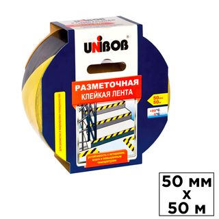 Разметочная виниловая лента Unibob, размер 50 мм*50 м, черно-желтая / Монтажные и специальные ленты