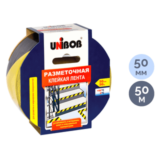 Разметочная виниловая лента Unibob, размер 50 мм*50 м, черно-желтая / Монтажные и специальные ленты