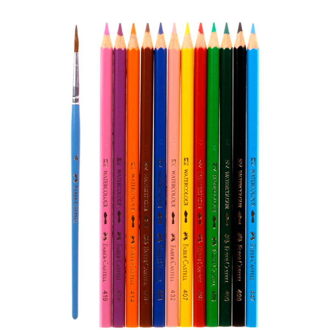 Карандаши цветные акварельные Faber-Castell, 12 цветов, с кисточкой / Аксессуары для лепки №2