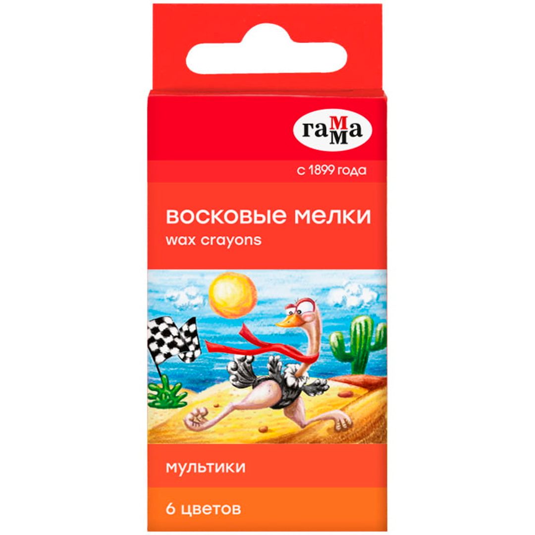 Мелки восковые Гамма "Мультики", 6 цветов / Аксессуары для лепки №2