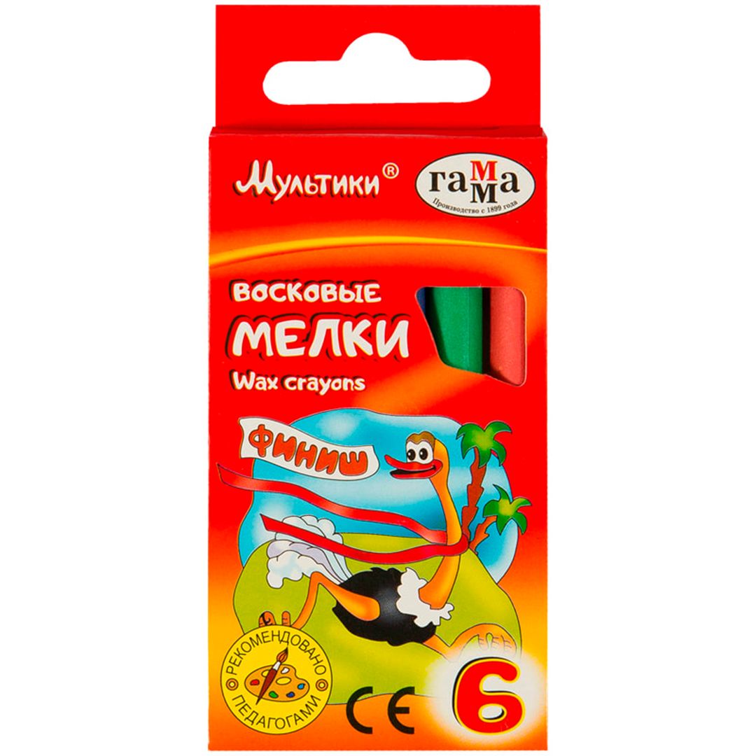 Мелки восковые Гамма "Мультики", 6 цветов / Аксессуары для лепки №3