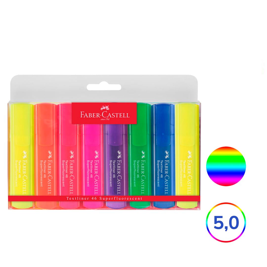 Набор текстмаркеров Faber-Castell "46 Superfluorescent", флуоресцентные, 1-5 мм, 8 цветов / Текстовыделители oe.kz Набор текстмаркеров Faber-Castell "46 Superfluorescent", флуоресцентные, 1-5 мм, 8 цветов / Текстовыделители