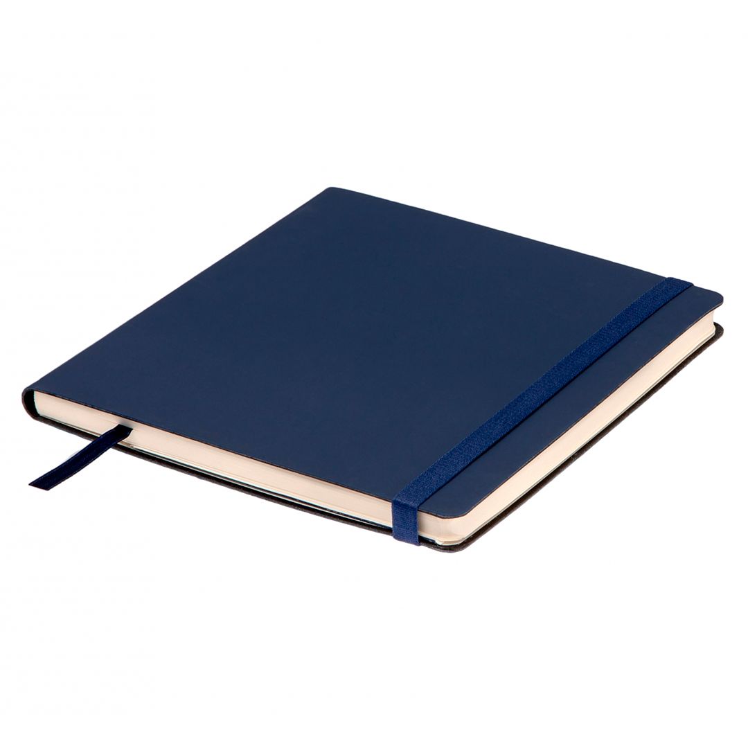Записная книжка Square, 180*180 мм, 128 л, на резинке, в клетку, петля для ручки. твердая, синий