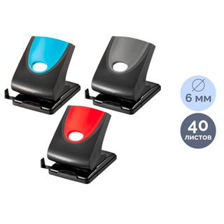 Тескіш Berlingo "Office soft", 40 параққа дейін, пластик, сызғышпен, ассорти / 300 параққа дейінгі тескіштер
