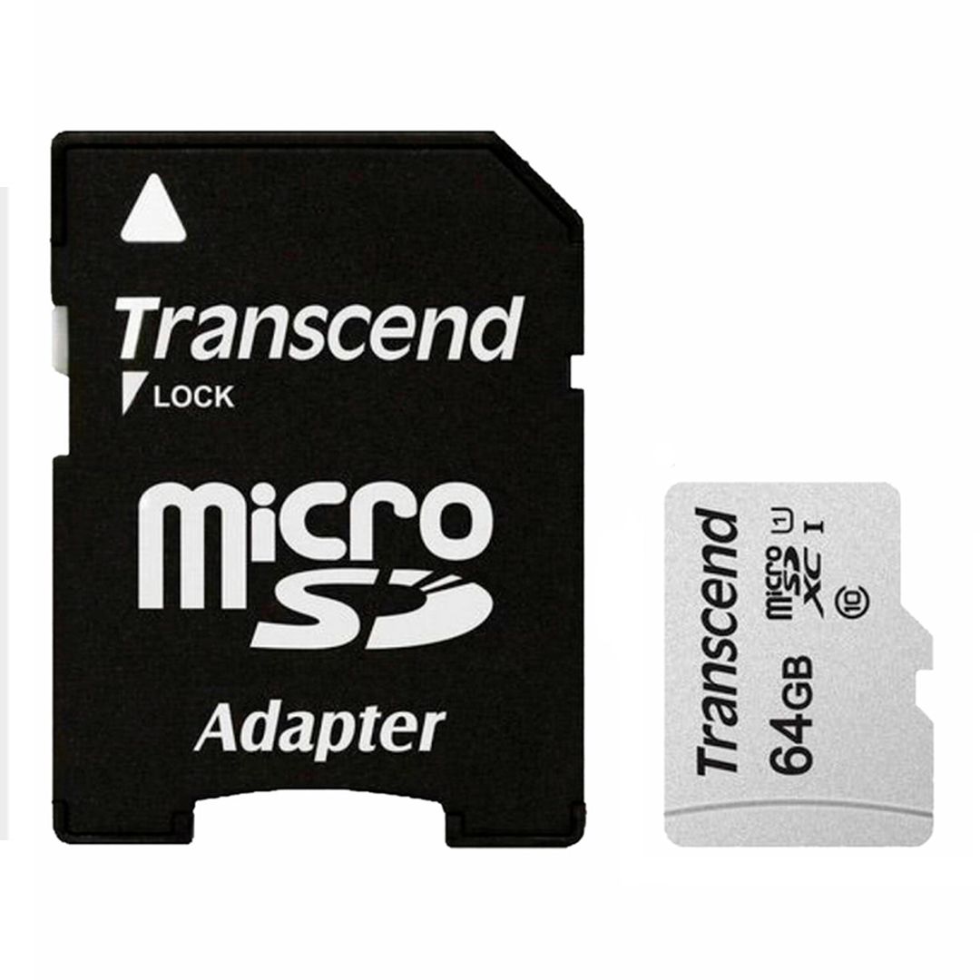 Карта памяти 64 Gb, Transcend, microSDXC, 10 U1 класс скорости, с адаптером / Карты памяти