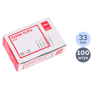 Кеңсе қыстырғыштары Deli, 33 мм, 100 дана, металл / Кеңсе қыстырғыштары