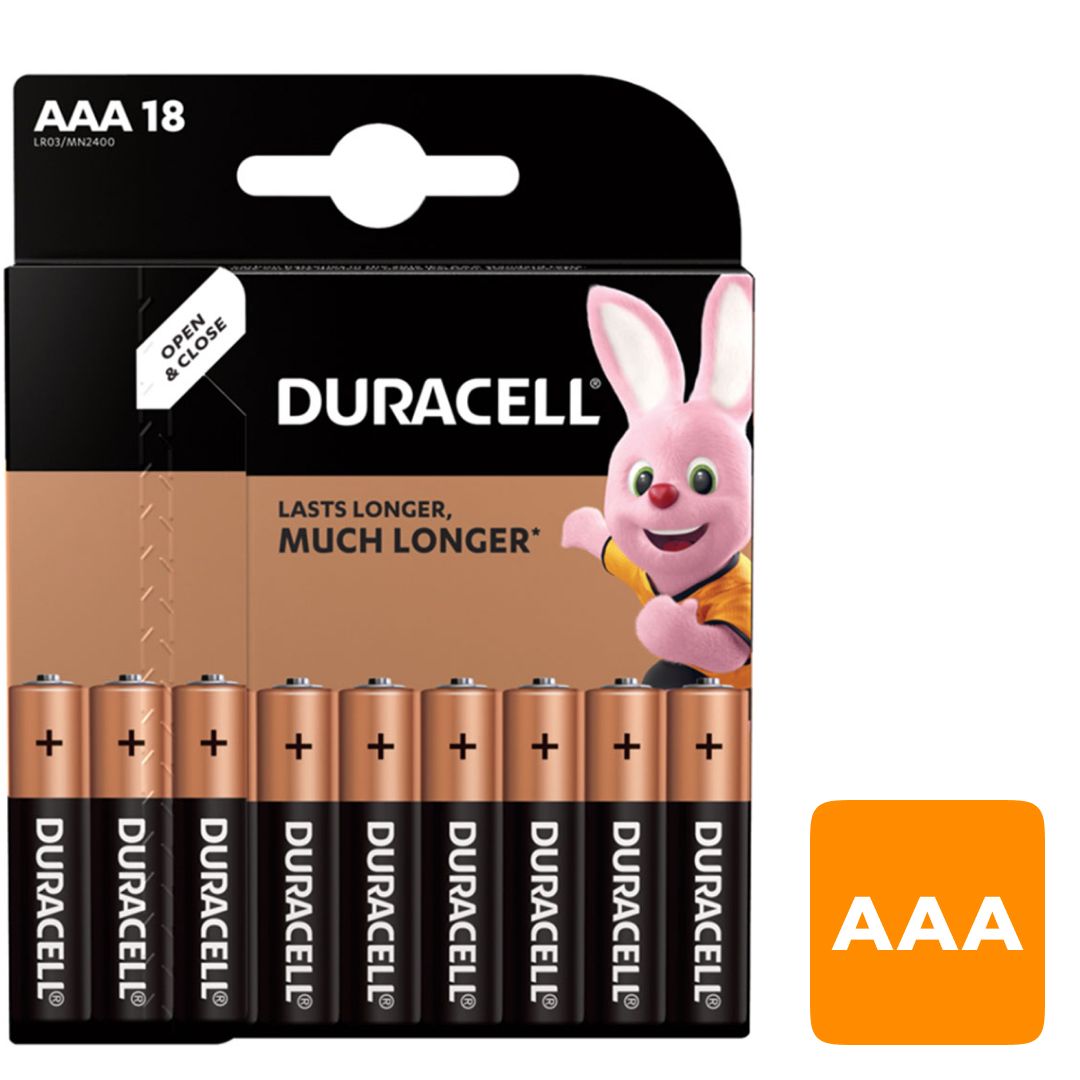 Батареялар Duracell шынашақты AAA LR03, 1.5 V, 18 дана/қапт, баға бір қаптамасы үшін