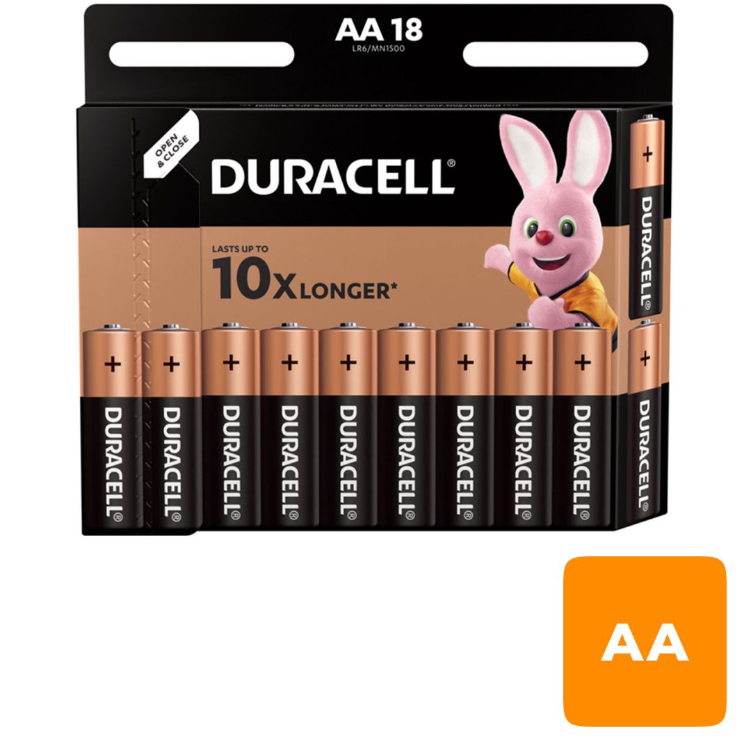 Батареялар Duracell саусақты AA LR06, 1.5 V, 18 дана/қапт, баға бір қаптамасы үшін