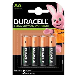 Аккумулятор Duracell, саусақты AA, 2500 mah, 1.2V-HR06, 4 дана/қапт, баға бір қаптамасы үшін / Аккумуляторлар, зарядтау құрылғылары