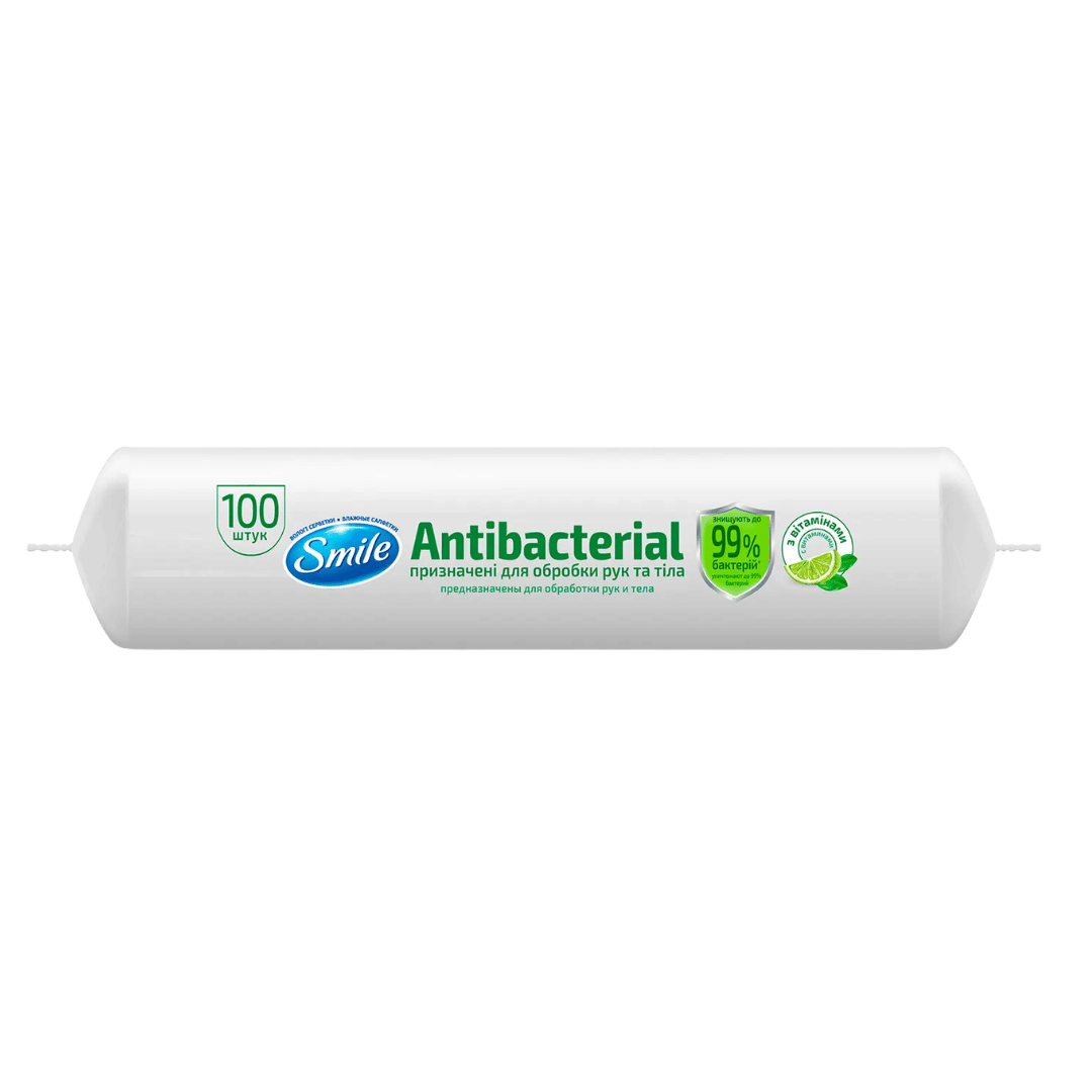 Салфетки влажные Smile "Antibacterial", с витаминами, 100 штук в упаковке / Салфетки влажные косметические №3