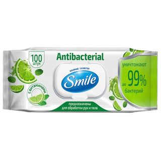 Салфетки влажные Smile "Antibacterial", с витаминами, 100 штук в упаковке / Салфетки влажные косметические oe.kz Салфетки влажные Smile "Antibacterial", с витаминами, 100 штук в упаковке / Салфетки влажные косметические