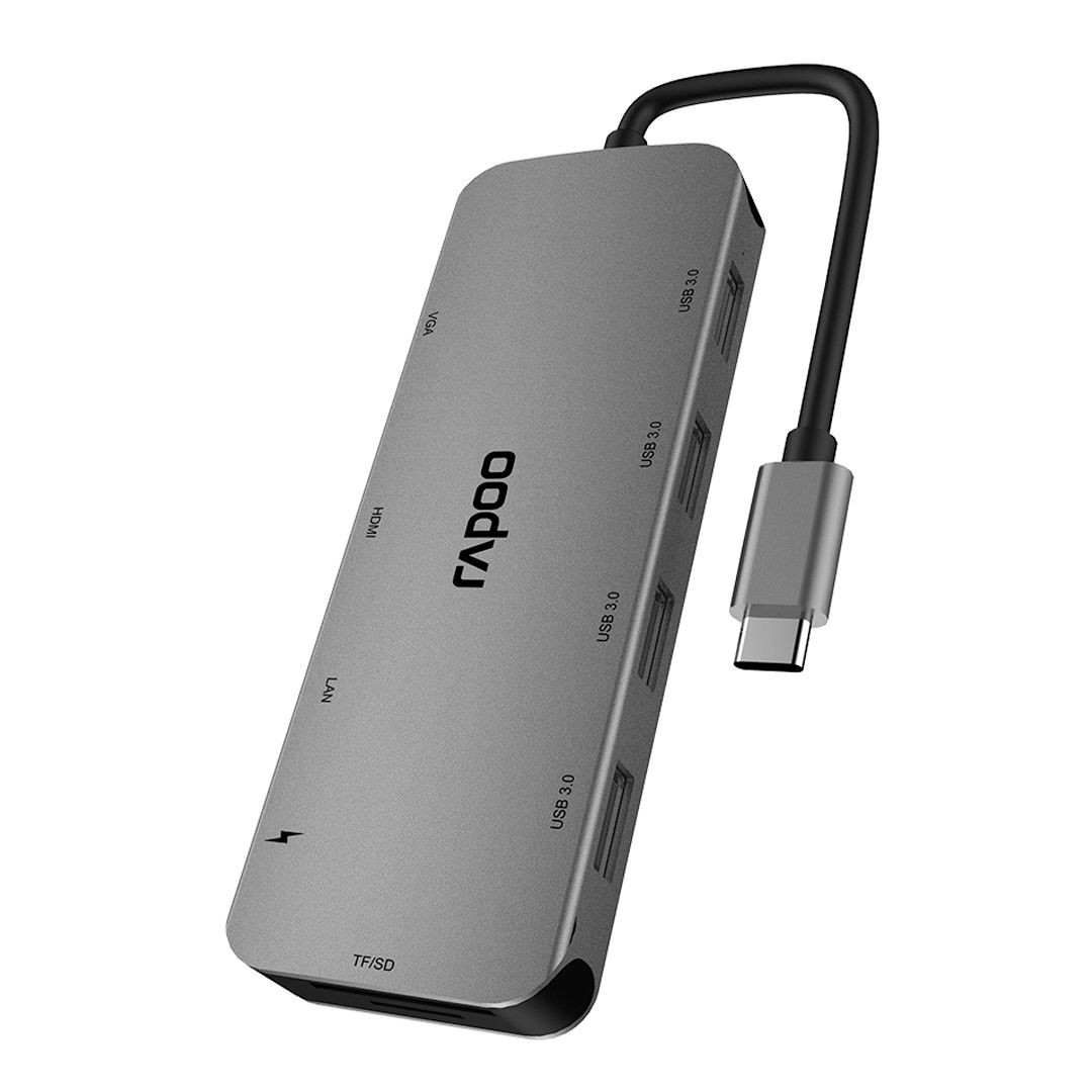Мультифункциональный адаптер Rapoo XD200, USB-C/USB/HDMI/VGA/RJ45/SD, USB-C, серый / Зарядные устройства, кабели