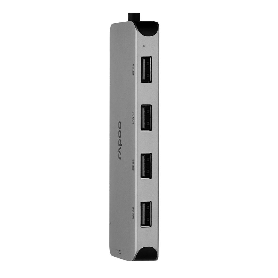 Мультифункциональный адаптер Rapoo XD200, USB-C/USB/HDMI/VGA/RJ45/SD, USB-C, серый / Зарядные устройства, кабели №3