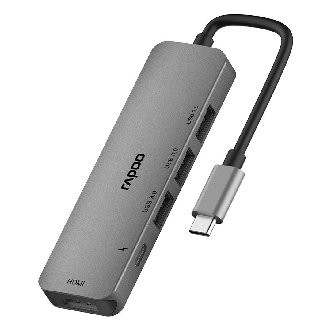 Мультифункциональный адаптер Rapoo XD100C, USB-C/USB/HDMI, USB-C, серый / Зарядные устройства, кабели