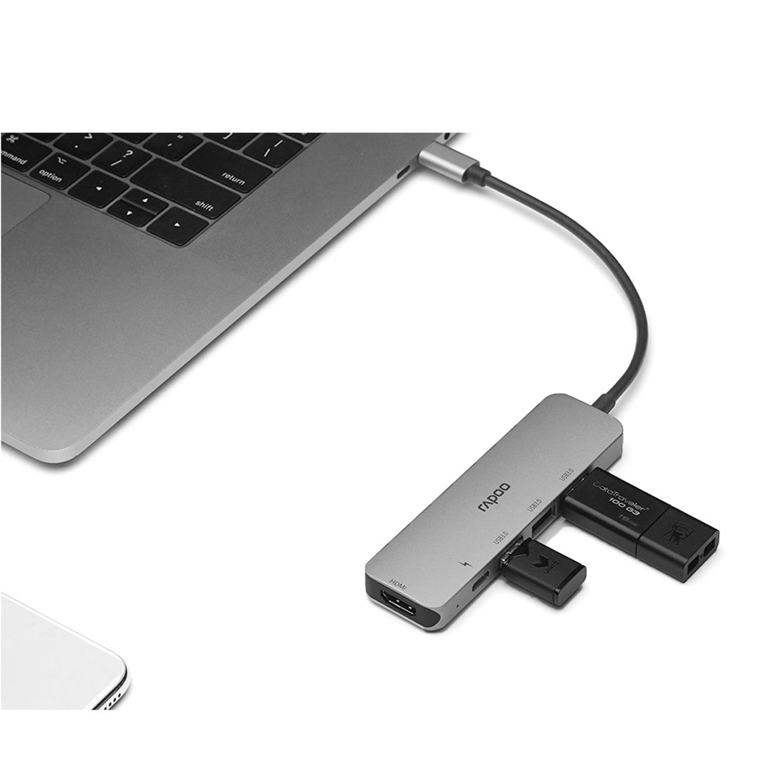 Мультифункциональный адаптер Rapoo XD100C, USB-C/USB/HDMI, USB-C, серый / Зарядные устройства, кабели №2