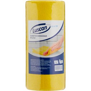Салфетки вискозные Luscan, размер 25*25 см, 30 листов в рулоне, желтые / Салфетки хозяйственные