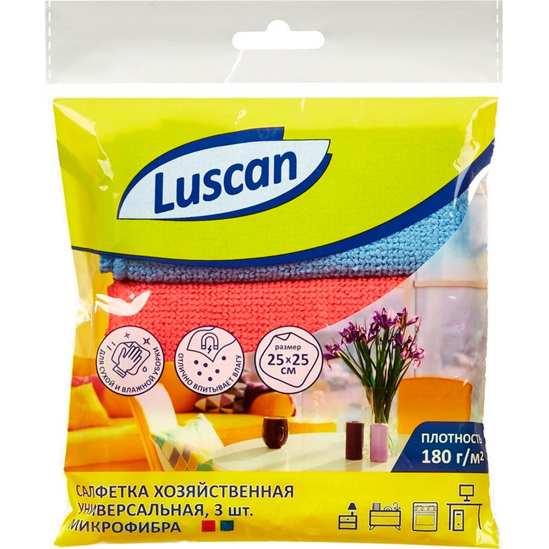 Салфетки из микрофибры Luscan, размер 25*25 см, в комплекте 3 шт., ассорти / Салфетки хозяйственные