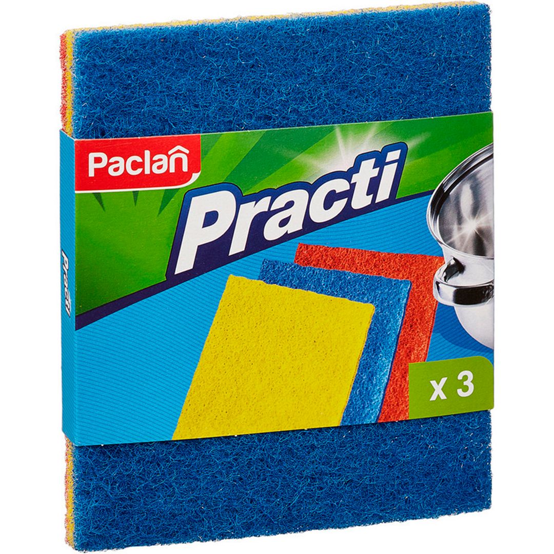 Губки для мытья посуды абразивные Paclan, в комплекте 3 шт. / Губки хозяйственные №2