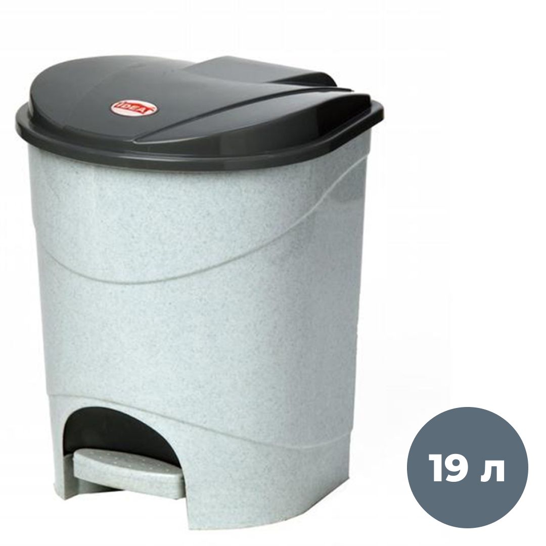 Ведро для мусора М-пластика, 19 л, пластик, мрамор+ внутреннее ведро с ручкой / Контейнеры и ведра для мусора