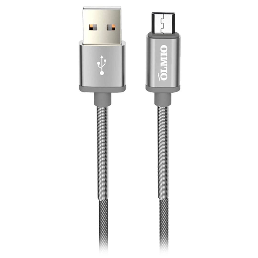 Кабель OLMIO HD, USB 2.0 - micro USB, 1,2 м, 2,1 A, серый
