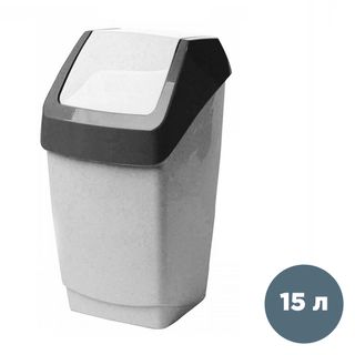 Ведро для мусора М-пластика, 15 л, качающаяся крышка, пластик, мрамор / Контейнеры и ведра для мусора
