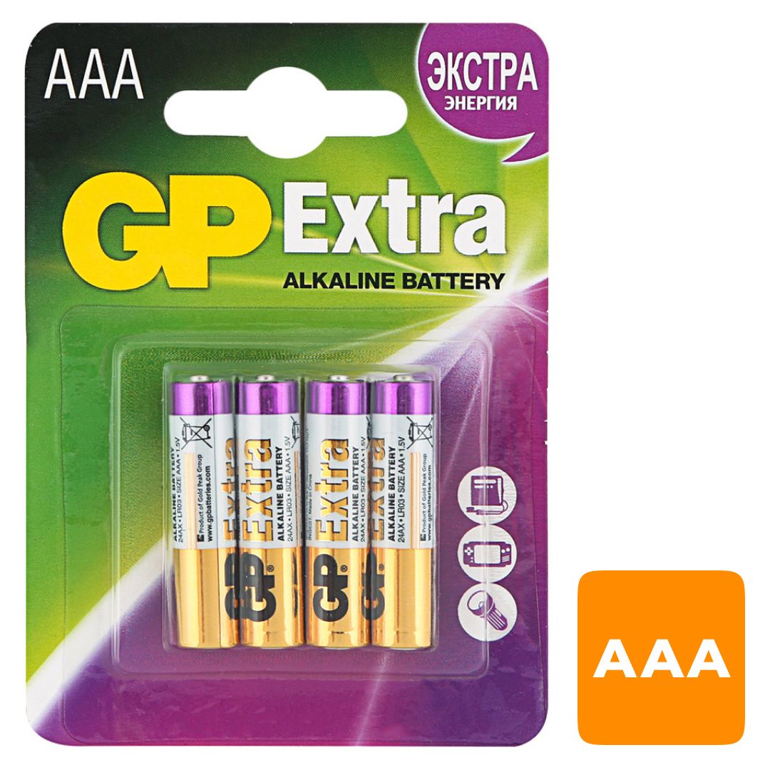 Батареялар GP Extra шынашақты АAA LR03 24AX, 1.5V, алкалинді, 4 дана/қапт, баға бір қаптамасы үшін