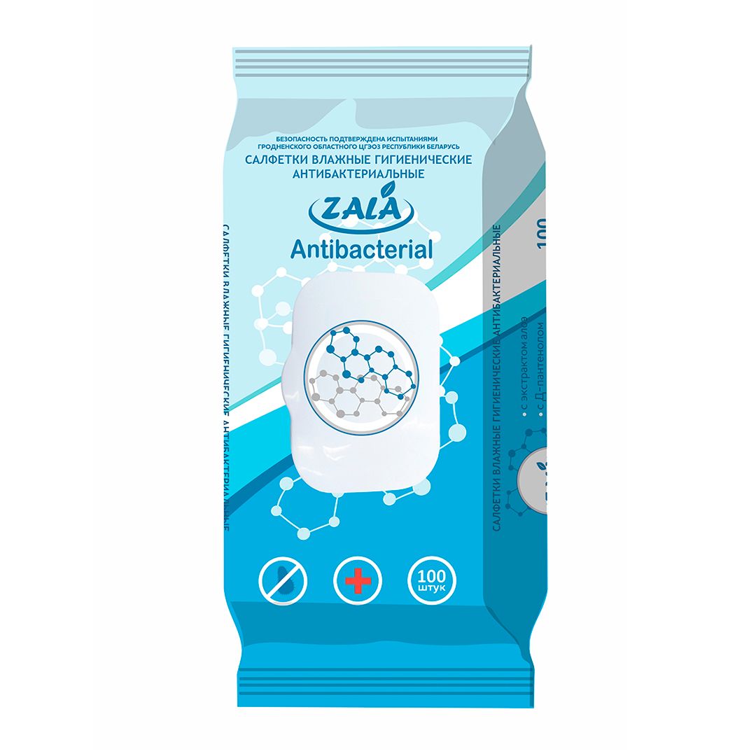Салфетки влажные Zala ZL25600, антибактериальные, 100 штук в упаковке / Салфетки влажные косметические