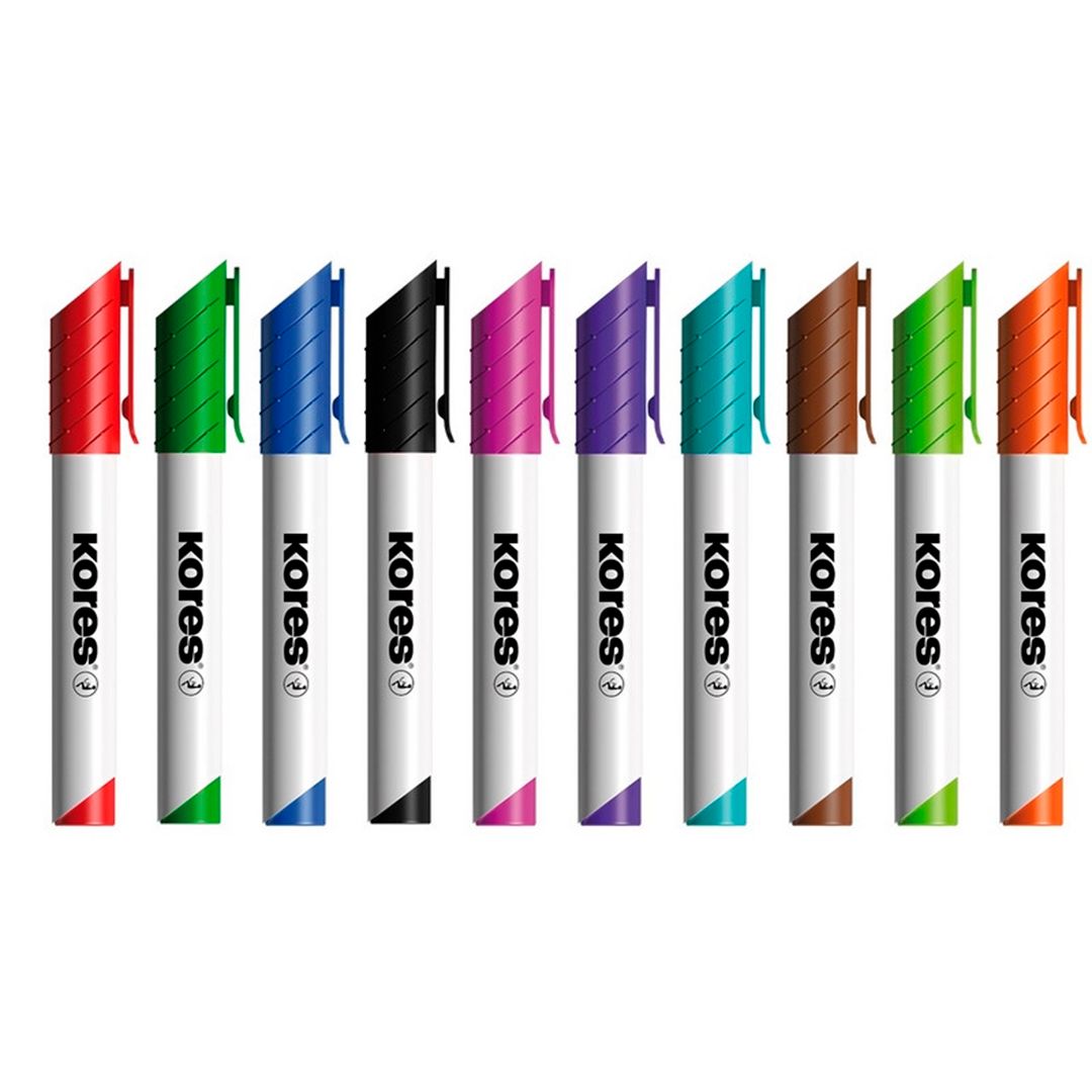 Набор маркеров для доски Kores, круглый наконечник, 3 мм, ассорти, 10 шт/упак / Маркеры для досок №2
