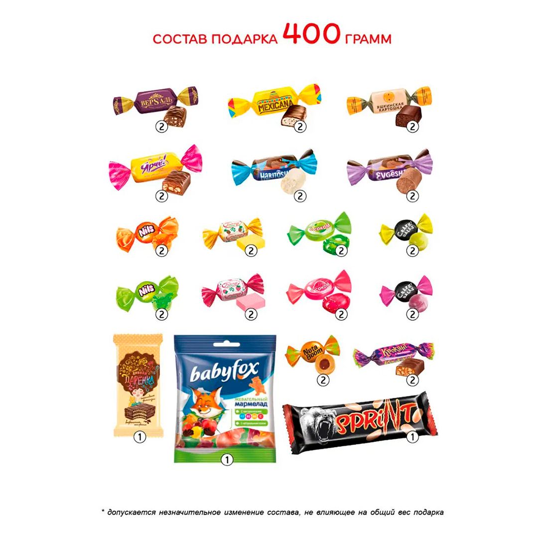 Новогодний подарок Яшкино, "Мешочек с конфетами зеленый", 33*15 см, пленка, прозрачный, 400 гр / Новогодние подарки №2