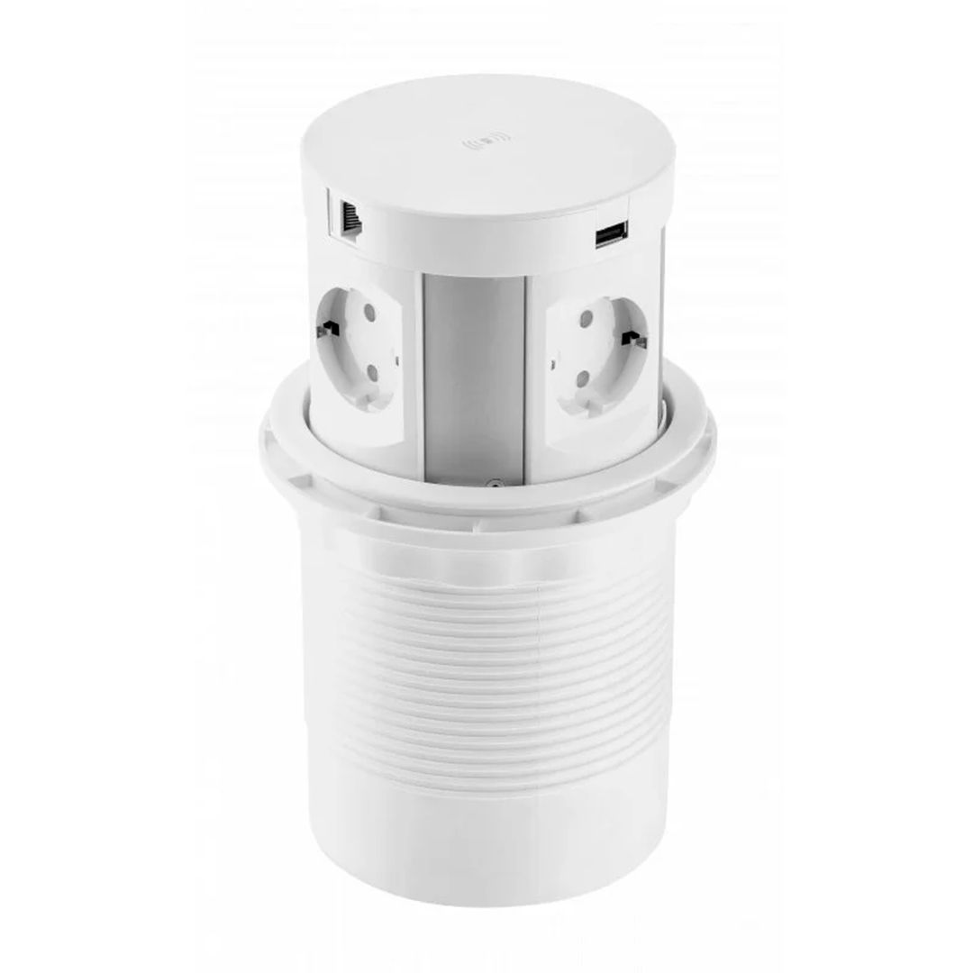 Выдвижной розеточный блок Shelbi STV-4S-2U-2RJ-W, 4 розетки, 2 USB, 2 RJ45, беспр. зарядка, белый / Сетевые фильтры oe.kz Выдвижной розеточный блок Shelbi STV-4S-2U-2RJ-W, 4 розетки, 2 USB, 2 RJ45, беспр. зарядка, белый / Сетевые фильтры