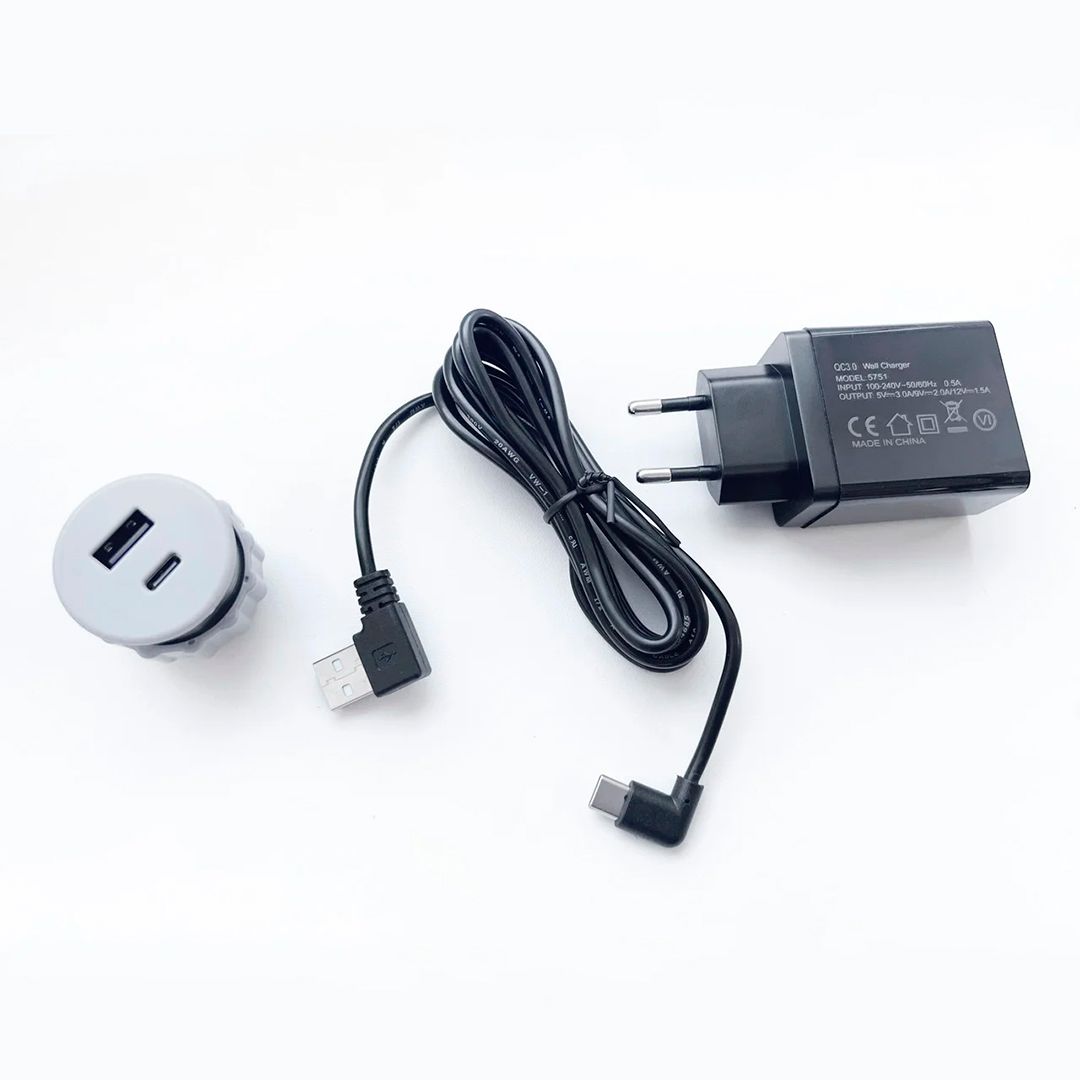 Встраиваемая USB/C розетка Shelbi SRND-1U1C-G, 1 USB, 1 Type-C, шнур 1,5м, серый