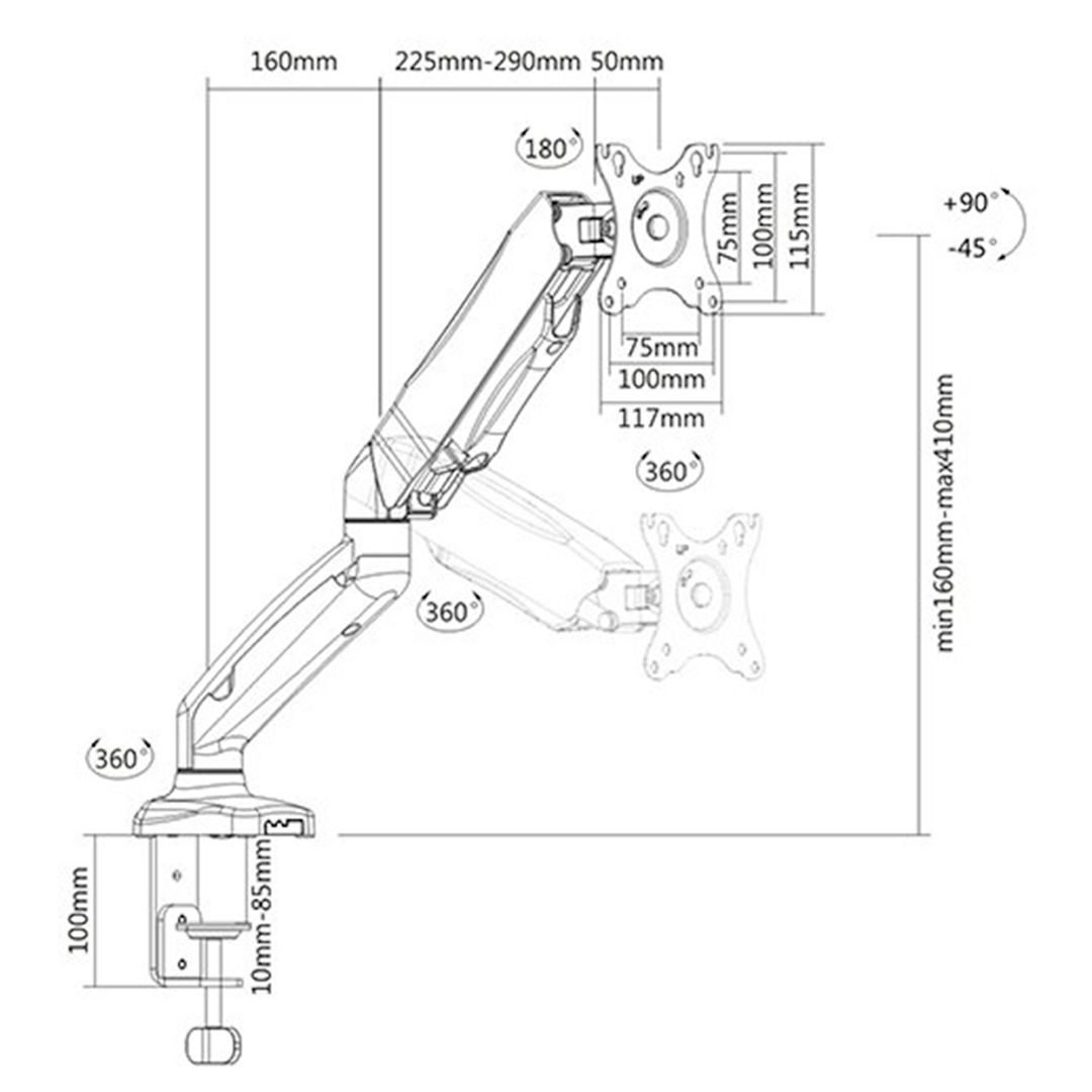 Крепление для 1 монитора настольный с газлифтом Brateck LDT13-C012, диагональ экрана 13"-27" / Кронштейны №2