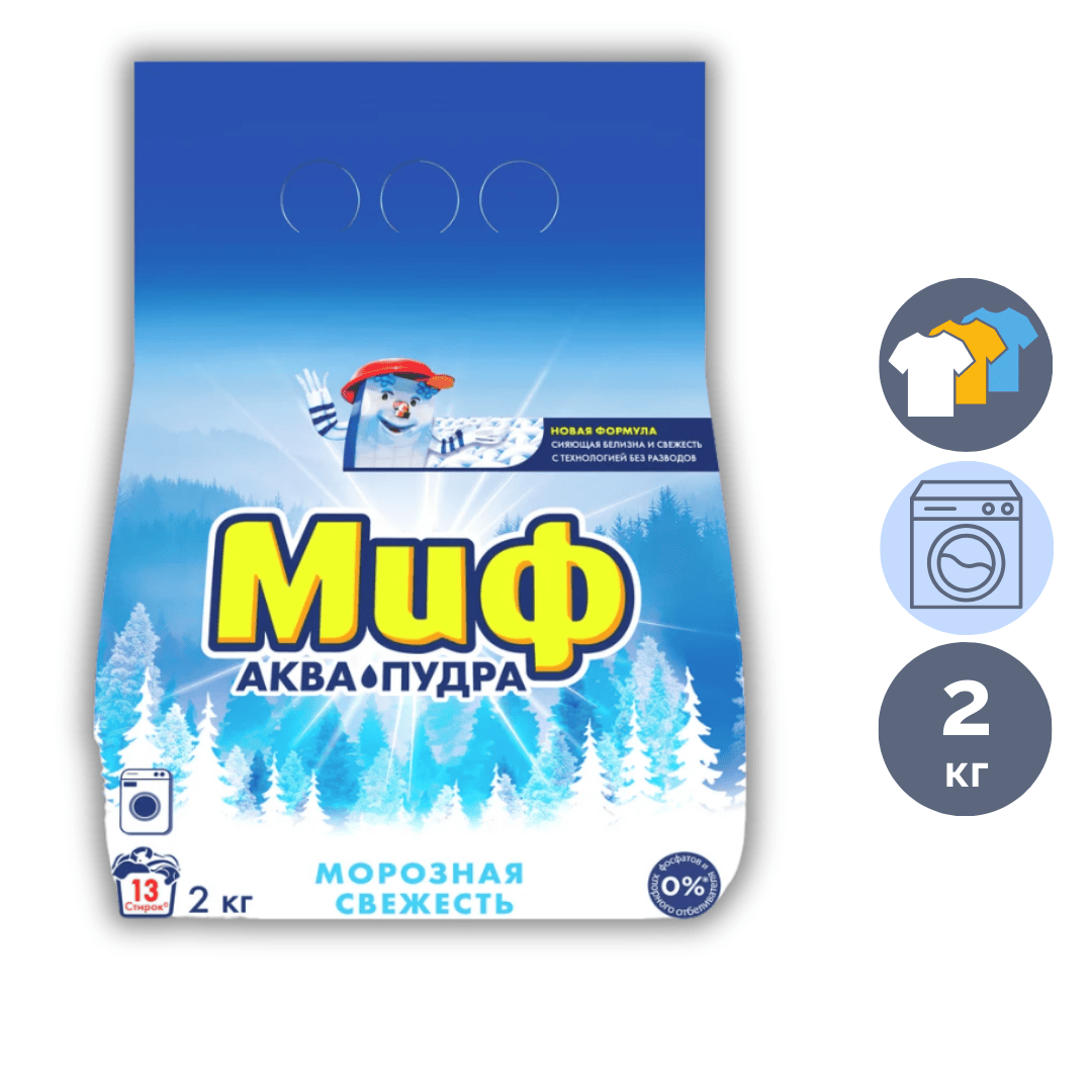 Стиральный порошок Миф Автомат "Морозная свежесть", 2 кг, мягкая упаковка / Стиральные порошки №2