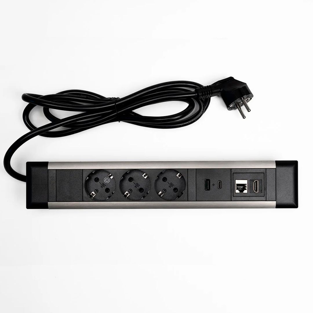 Настольный блок Shelbi SDO2-MULT10-B, 3 розетки 200B, 1 USB, 1 Type-C, RJ45, HDMI, черный