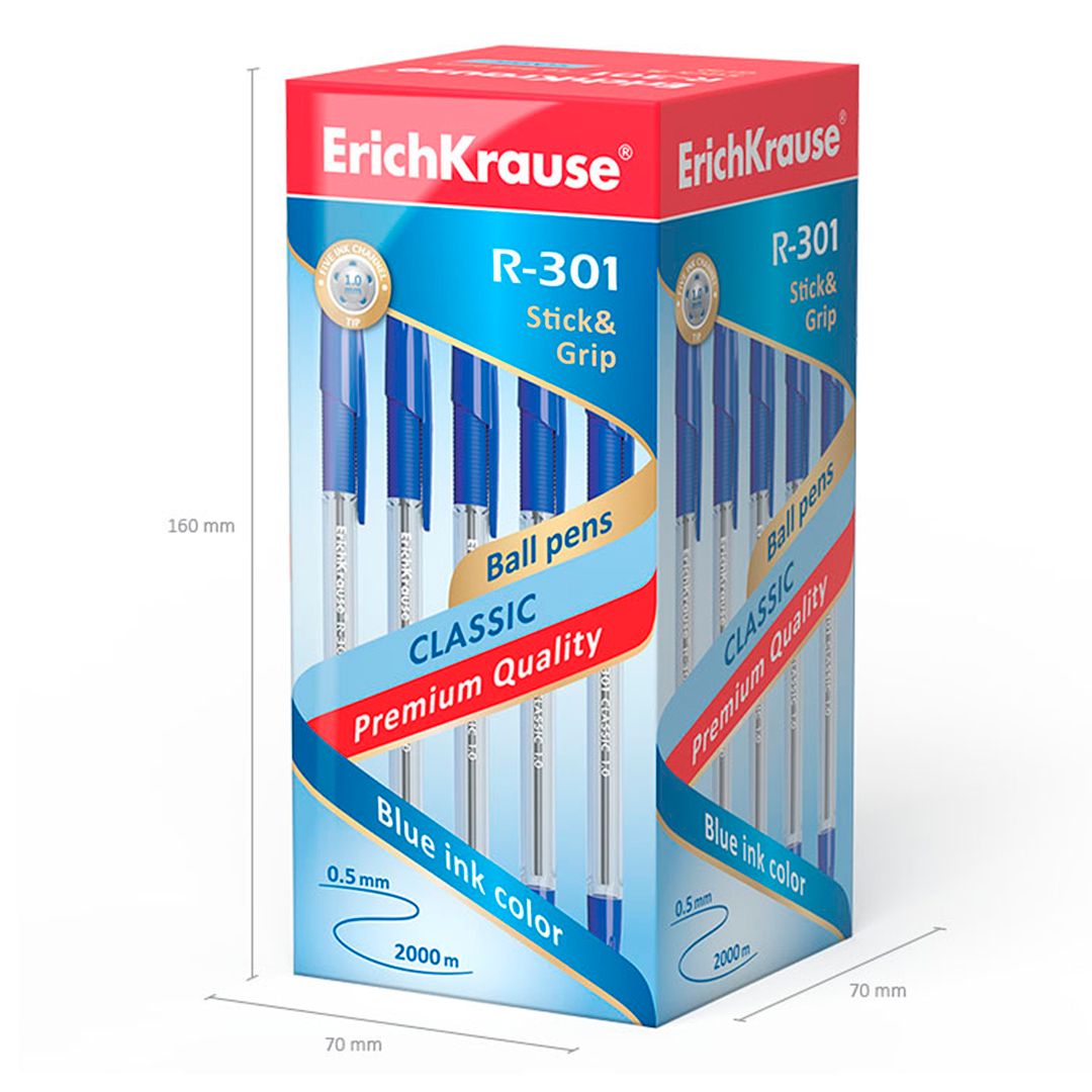 Ручка шариковая Erich Krause "R-301" Classic Stick, 1 мм, с грипом, синяя, цена за штуку / Ручки шариковые неавтоматические №4