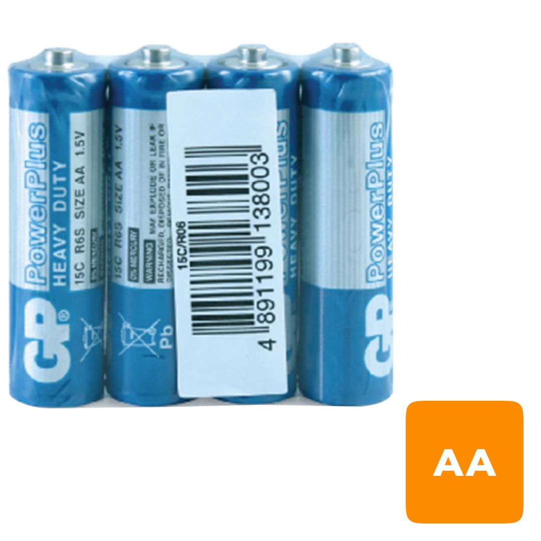 Батарейки GP PowerPlus пальчиковые AA R06 15G, 1.5V, солевые, 4 шт./уп, в пленке / Батарейки