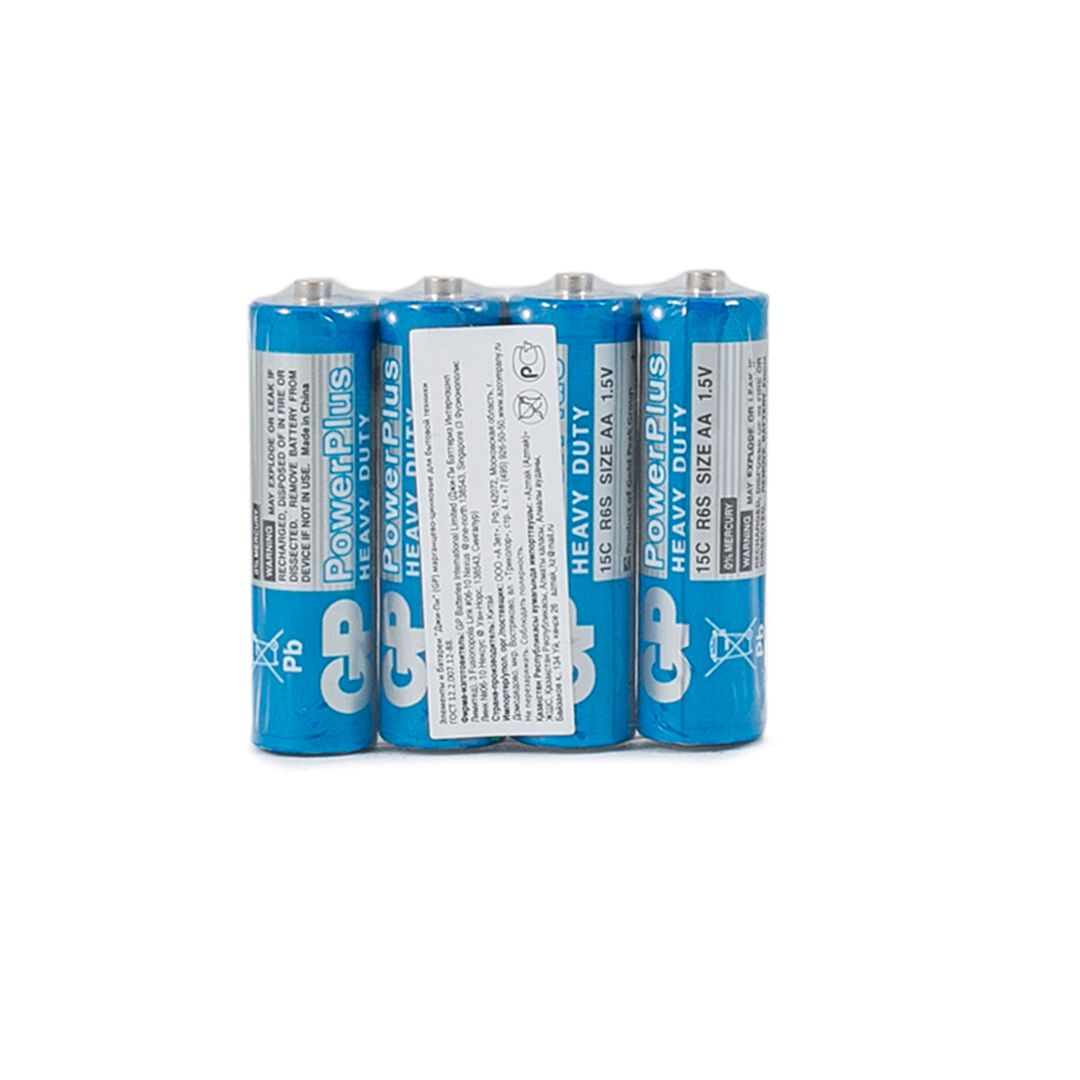 Батарейки GP PowerPlus пальчиковые AA R06 15G, 1.5V, солевые, 4 шт./уп, в пленке / Батарейки №2