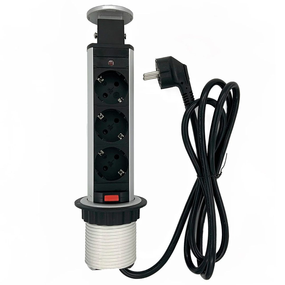 Выдвижной настольный розеточный блок Shelbi STV-3S-S, 3 розетки 200B, серебро / Сетевые фильтры №2